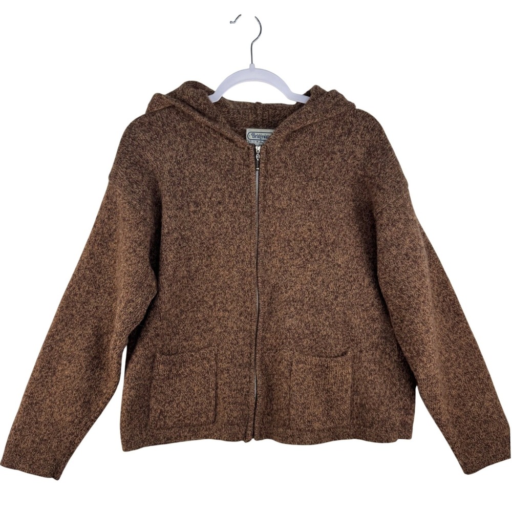 Bridgewater Classics Brown 100% Shetland Wool Full Zip Hoodie Sweater Womens XL